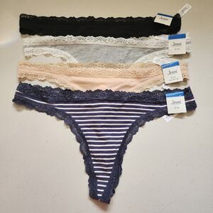 Jenni Intimates Lace-Lined Thong Womens XL Black Grey Beige Blue Set Of 4
